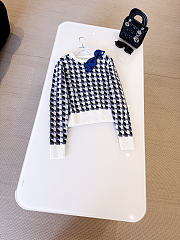 Dior Cropped Sweater Navy Blue and White Houndstooth Wool Knit  - 2