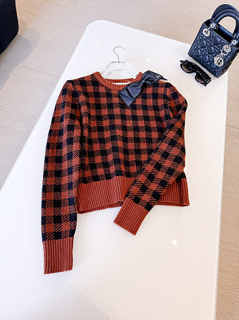 Dior Cropped Sweater Brown and Black Houndstooth Wool Knit
