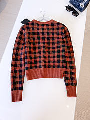 Dior Cropped Sweater Brown and Black Houndstooth Wool Knit - 4