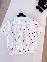 Dioramour Embroidered Short-Sleeved Sweater Ecru Cashmere Cable-Knit with Multicolor Doves & Roses Motif - 5