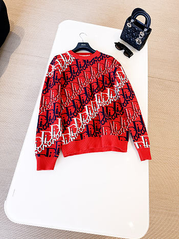 Dior Oblique Sweater Red Wool Jacquard