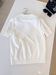 Short-Sleeved Fitted Sweater White Wool Knit with Green and Black Dior Clover Signature - 4
