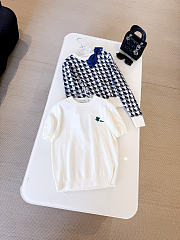 Short-Sleeved Fitted Sweater White Wool Knit with Green and Black Dior Clover Signature - 3