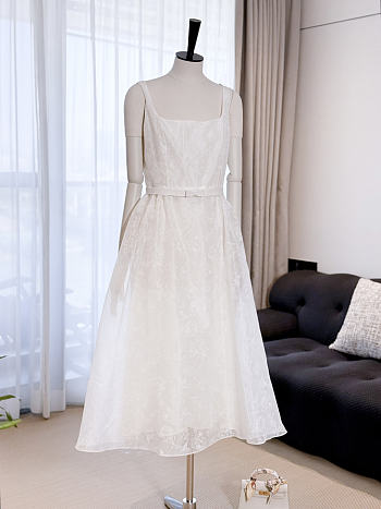 Dior Long Belted Dress Ecru Silk Organza with Millefiori Motif