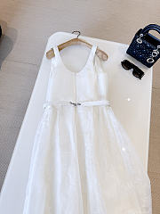 Dior Long Belted Dress Ecru Silk Organza with Millefiori Motif - 5