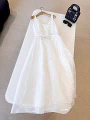 Dior Long Belted Dress Ecru Silk Organza with Millefiori Motif - 3