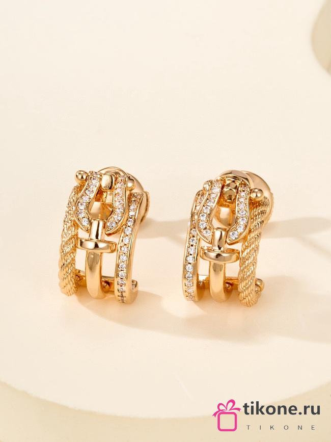 Fred Force 10 Rise Earrings Small Model 18k Rose Gold Diamonds Half Paved 8B0341 - 1