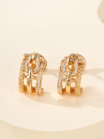 Fred Force 10 Rise Earrings Small Model 18k Rose Gold Diamonds Half Paved 8B0341