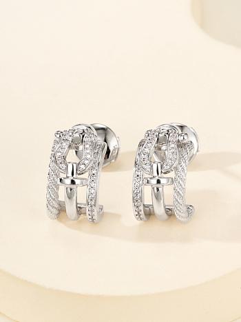 Fred Force 10 Rise Earrings Small Model 18k White Gold Diamonds Half Paved 8B0342