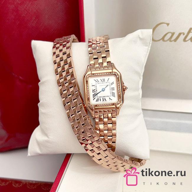 Panthere De Cartier Watch Doulbe Chain Small Model Rose Gold Diamonds 22x30mm - 1