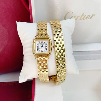 Panthere De Cartier Watch Doulbe Chain Small Model Yellow Gold 22x30mm