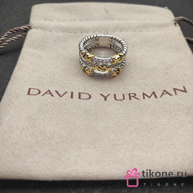 David Yurman Petite Helena Wrap Three Row Ring Sterling Silver With 18k Yellow Gold And Diamonds 12mm - 1