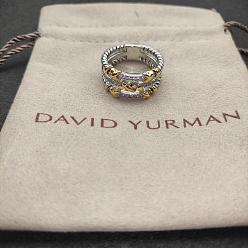 David Yurman Petite Helena Wrap Three Row Ring Sterling Silver With 18k Yellow Gold And Diamonds 12mm