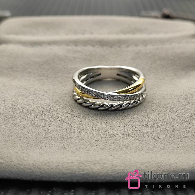 David Yurman Crossover Three Row Ring Sterling Silver with 18K Yellow Gold and Diamond 7mm - 1