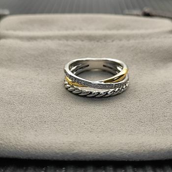 David Yurman Crossover Three Row Ring Sterling Silver with 18K Yellow Gold and Diamond 7mm
