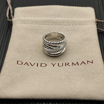 David Yurman Crossover Five Row Ring Sterling Silver With Diamonds 17.5mm