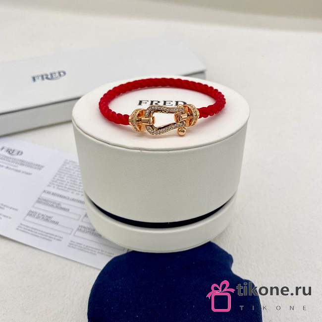 Fred Force 10 Bracelet 18k Yellow Gold and Diamonds Large Model Red - 1