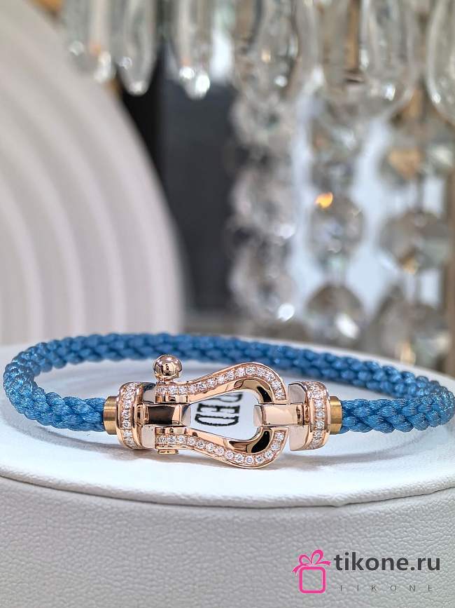 Fred Force 10 Bracelet 18k Rose Gold and Diamonds Large Model Blue - 1