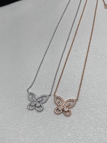 Graff Triple Butterfly Silhouette Diamond Pendant White/ Rose Gold