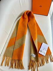 Hermes Chevron Scarf Cashmere Casaque Diamant Orange and Tan 30x150 cm - 1