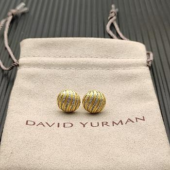 David Yurman Sculpted Cable Stud Earrings 18K Yellow/ White Gold with Diamonds 14mm
