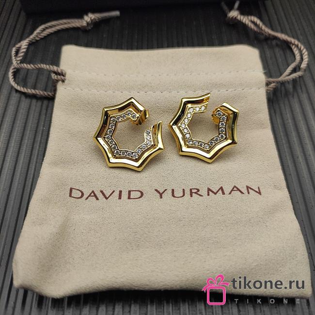 David Yurman Zig Zag Stax Two Row Hoop Earrings Yellow/ White Gold with Diamonds 27mm - 1