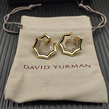 David Yurman Zig Zag Stax Two Row Hoop Earrings Yellow/ White Gold with Diamonds 27mm