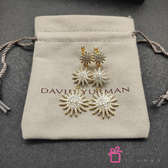David Yurman Starburst Triple Drop Earrings 18K Yellow/ White Gold with Diamonds 51mm - 1