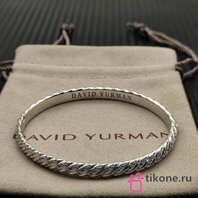 David Yurman Sculpted Cable Bangle Bracelet 18K White Gold with Diamonds 6.2mm - 1