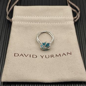 David Yurman Cable Wrap Ring Sterling Silver with Blue Topaz and Diamonds 11mm