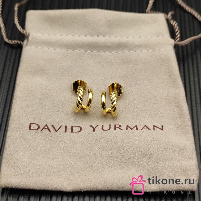David Yurman DY Mercer Double Hoop Huggie Earrings 18K Yellow Gold 13.5mm - 1