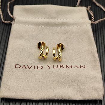 David Yurman DY Mercer Double Hoop Huggie Earrings 18K Yellow Gold 13.5mm