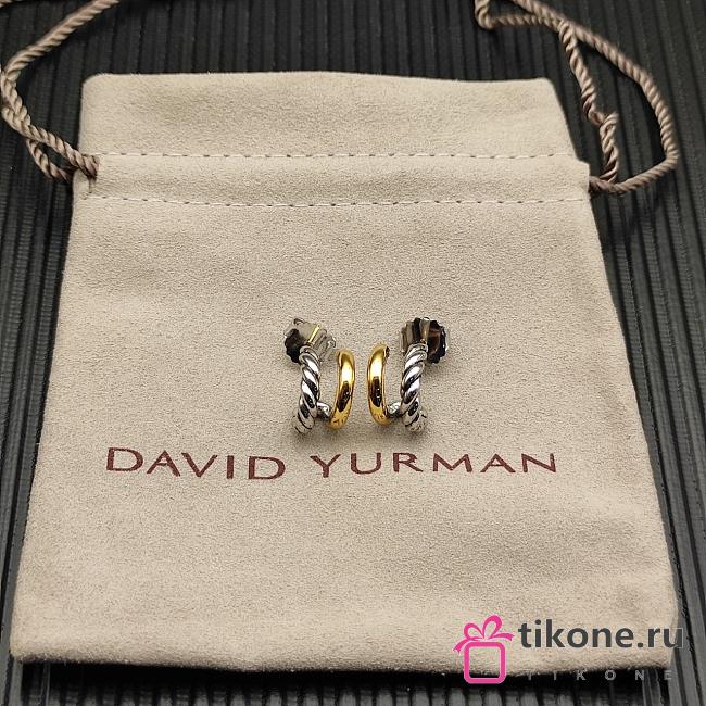 David Yurman DY Mercer Double Hoop Huggie Earrings Sterling Silver with 18K Yellow Gold 13.5mm - 1