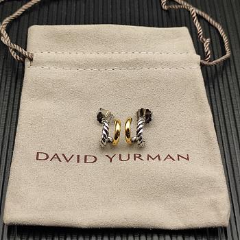 David Yurman DY Mercer Double Hoop Huggie Earrings Sterling Silver with 18K Yellow Gold 13.5mm
