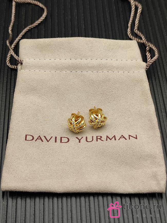 David Yurman Crossover Stud Earrings 18K Yellow Gold with Diamonds 11mm - 1