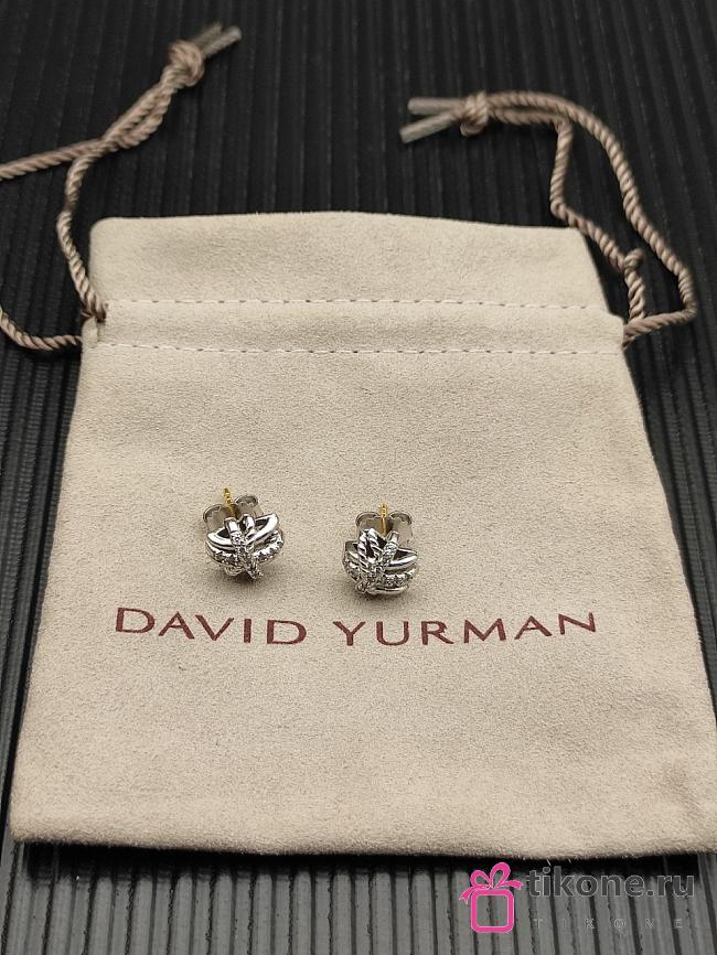 David Yurman Crossover Stud Earrings Sterling Silver with Diamonds 11mm - 1