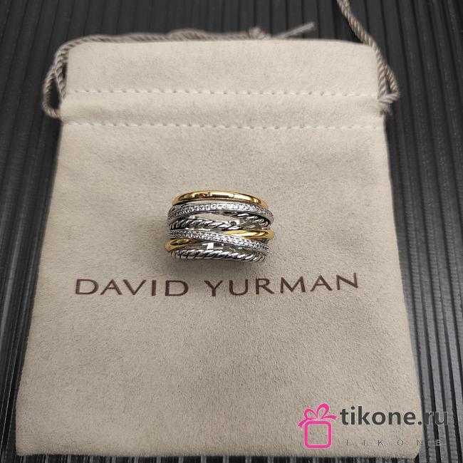 David Yurman Crossover Seven Row Ring Sterling Silver with 18K Yellow Gold and Diamonds 16mm - 1