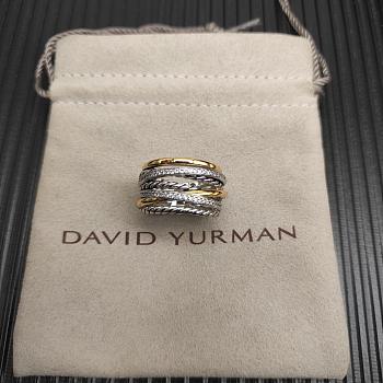 David Yurman Crossover Seven Row Ring Sterling Silver with 18K Yellow Gold and Diamonds 16mm