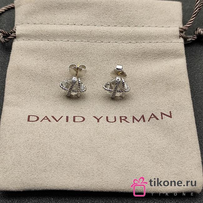David Yurman Cable Wrap Stud Earrings Sterling Silver with Crystal and Diamonds 11mm - 1