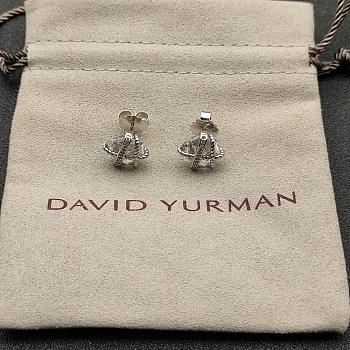 David Yurman Cable Wrap Stud Earrings Sterling Silver with Crystal and Diamonds 11mm