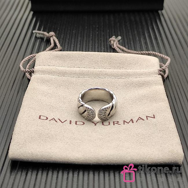David Yurman Sculpted Cable Cuff Ring Sterling Silver with Diamonds 12.4mm - 1