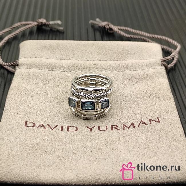 David Yurman Stax Five Row Ring Sterling Silver with Hampton Blue Topaz and Diamonds 15mm - 1