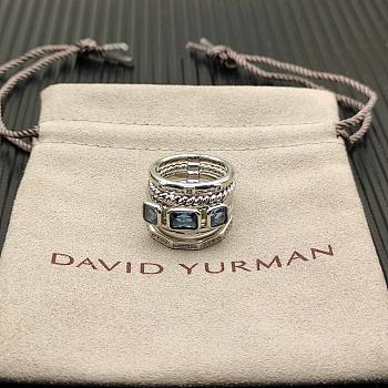 David Yurman Stax Five Row Ring Sterling Silver with Hampton Blue Topaz and Diamonds 15mm