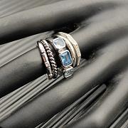 David Yurman Stax Five Row Ring Sterling Silver with Hampton Blue Topaz and Diamonds 15mm - 5