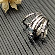 David Yurman Stax Five Row Ring Sterling Silver with Hampton Blue Topaz and Diamonds 15mm - 4