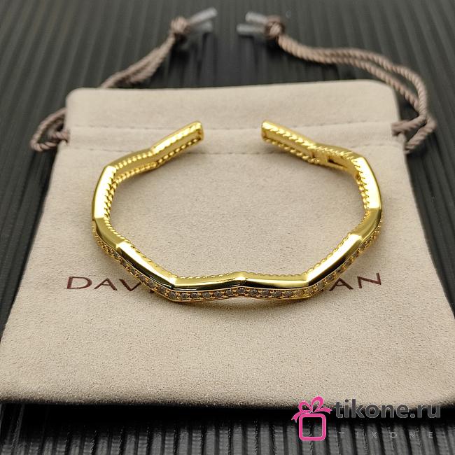 David Yurman Zig Zag Stax Cuff Bracelet 18K Yellow/ White Gold with Diamonds 5mm - 1
