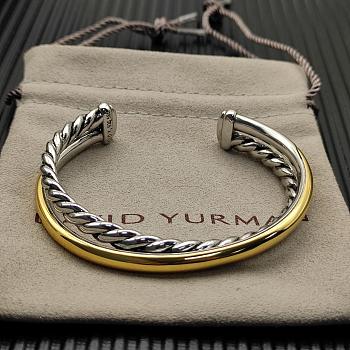 David Yurman Crossover Two Row Cuff Bracelet Sterling Silver with 14K Yellow Gold 10.7mm