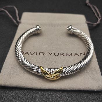 David Yurman X Classic Cable Station Bracelet Sterling Silver with 14K Yellow Gold 7mm