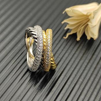 David Yurman Crossover Two Row Ring 18K Yellow/ White Gold with Diamonds 7.4mm
