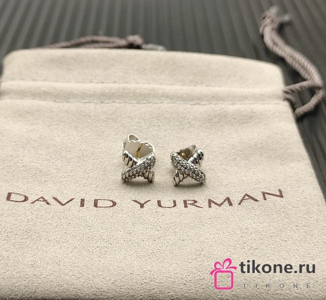 David Yurman Petite X Stud Earrings 18K Sterling Silver with Diamonds 8.4mm - 1